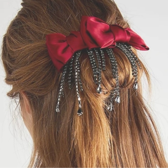 Free People Accessories - Free people Dreamin of the past 2 satin bow barrettes w/ fringe rhinestones NWT
